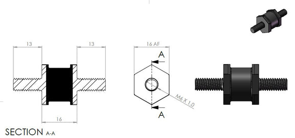 Hexagonal Rubber Bobbins dimensions anti vibration silentbloc silentblock