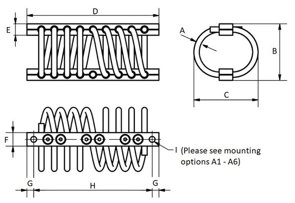 Helical Coil Cavoflex Wire Rope Mounts Dimensions