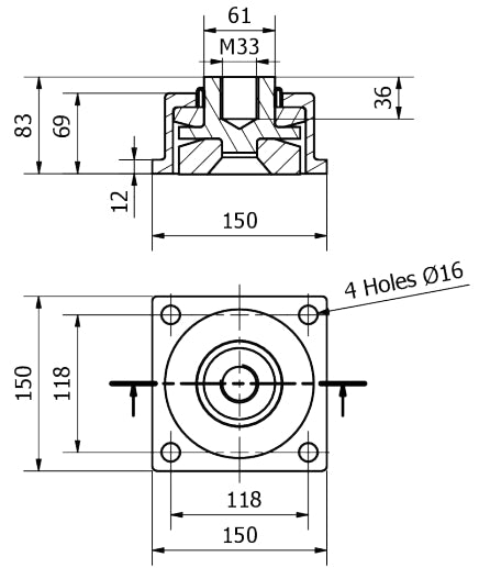 High Strength Military Shock and AV Mounts Dimensions