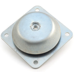 Metal anti vibration mounting plate with circular component on a white background