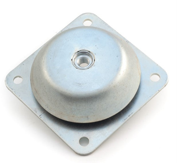 Metal anti vibration mounting plate with circular component on a white background