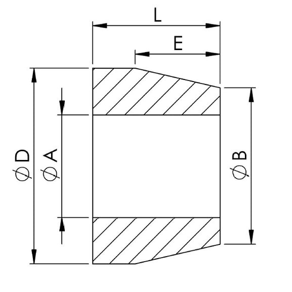 Rubber only bush chamfered tube 
Cone dimensions