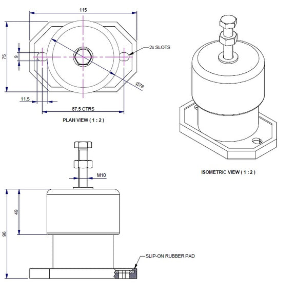 Technical Encapsulated Spring Isolator Mounts Drawing